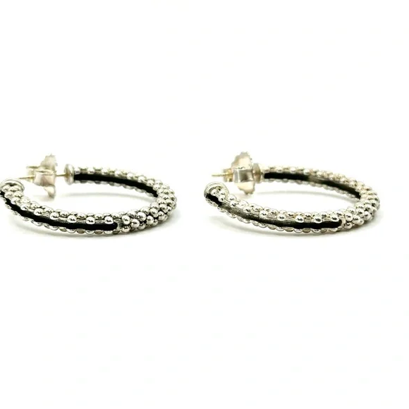 Lagos Signature Caviar Silver Small Beaded Hoop Earrings
